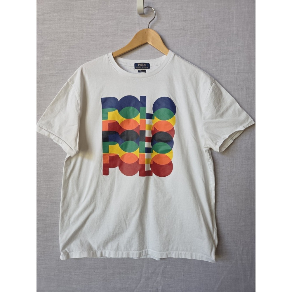 Polo Ralph Lauren Shirt T-Shirt Mens Classic Fit Multicolor Logo White Large